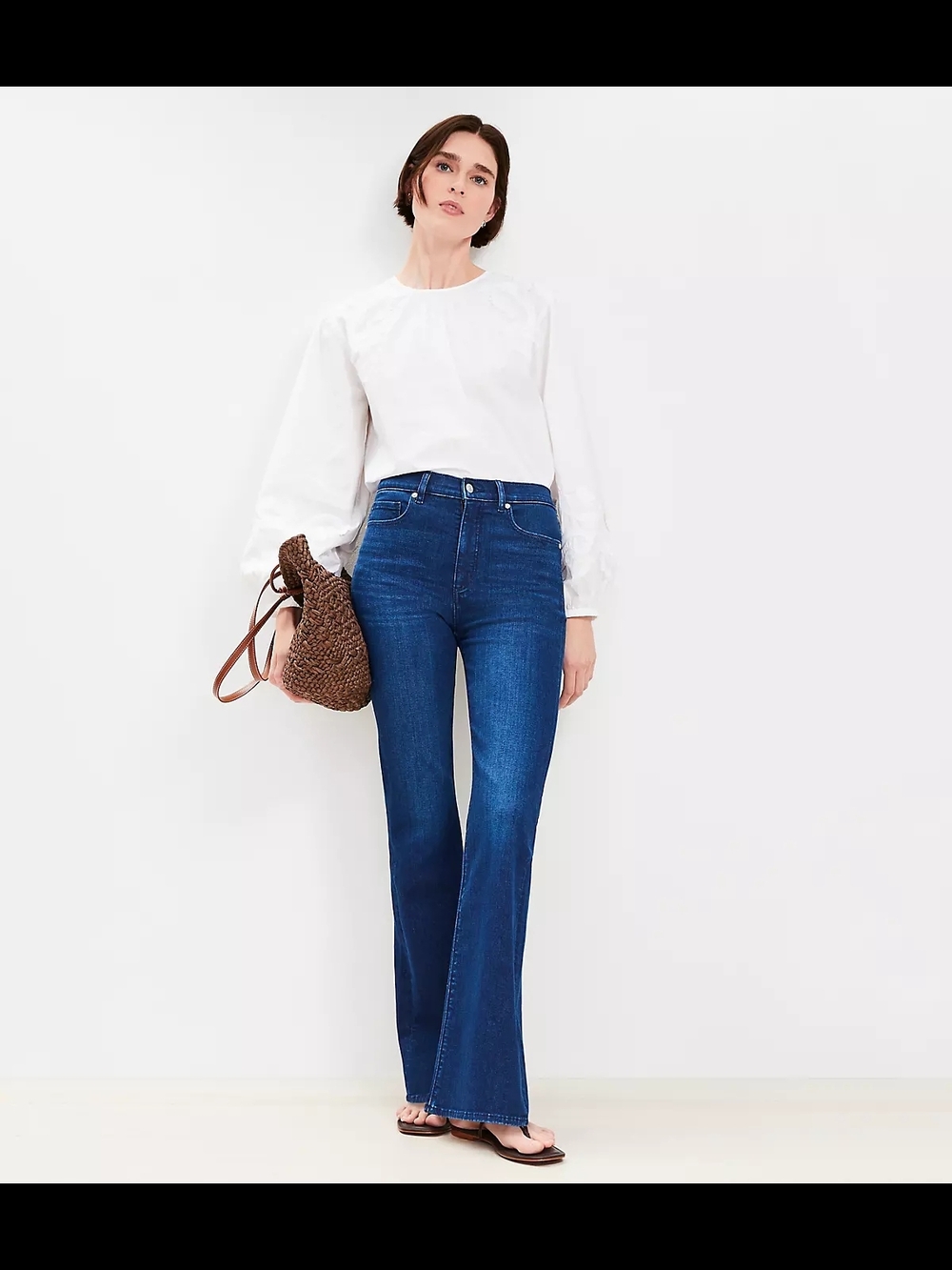 Loft - "The Slim Flare" High-Rise Dark Blue Flare Jeans for Women